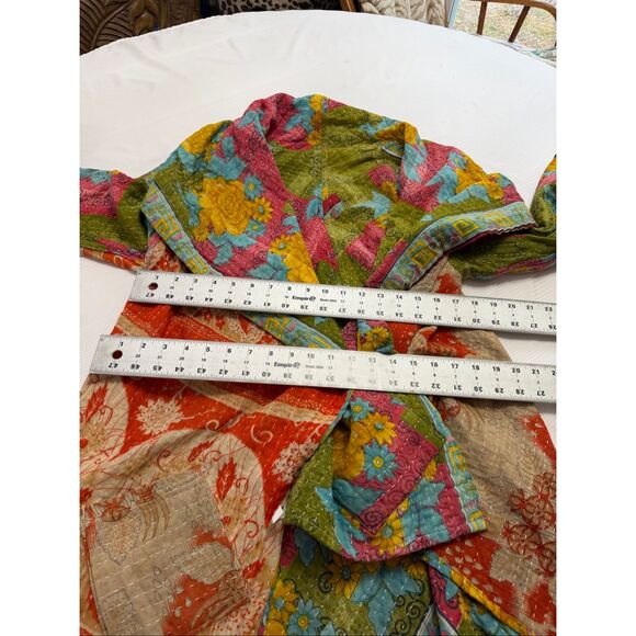 Kantha Patchwork Kimono Jacket Reversible Colorful Boho Patch Pockets O/S - Picture 6 of 16